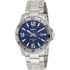 🆕Men's Silver-Tone Stainless Steel Diver Watch Blue Dial Quartz Model